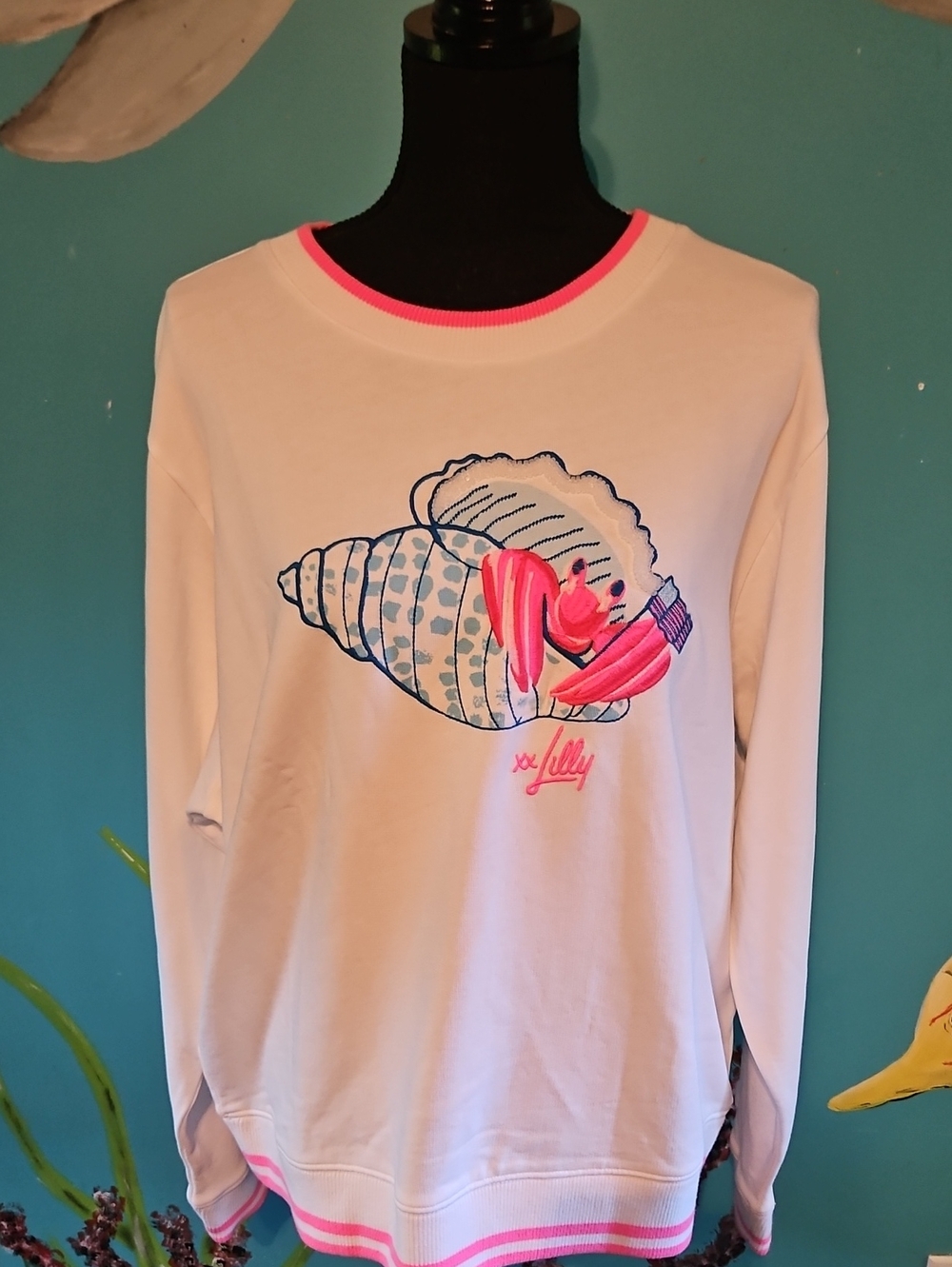 Lilly Pulitzer Graphic Shell Sweatshirt - White with Pink Trim